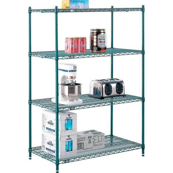 Nexel Poly-Green, 4 Tier, Wire Shelving Starter Unit, 42W x 21D x 63H 21426G